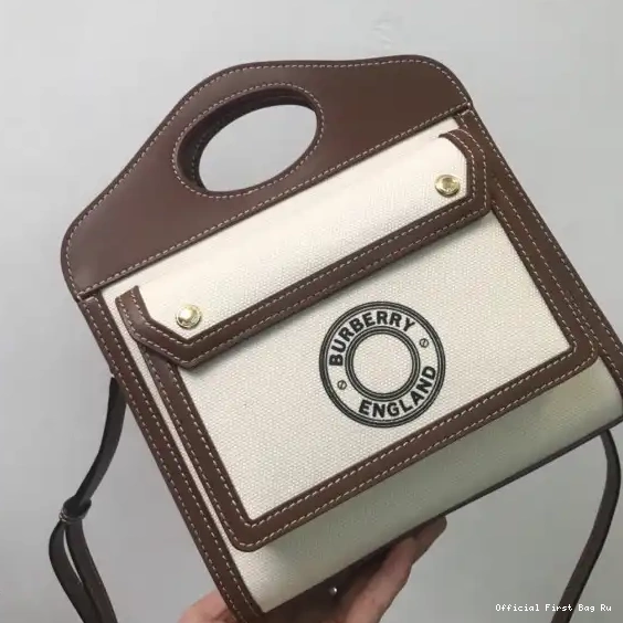 Official FirstBag Ru Mini BURBERRY Bag Two-tone Leather Pocket and Canvas 0602